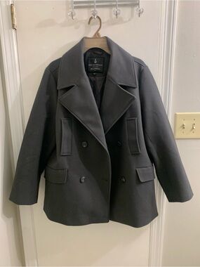 Love for Humanity Grey Double-Breasted Wool-Blend Pea Coat